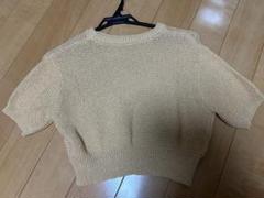 ベージュ オレンジ ショート丈 ニット 半袖 トップス