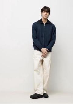 【新品未使用】スフレヤーンリブフルジップセーター size:M ネイビー ユニクロ公式 | スフレヤーンリブフルジップセーター