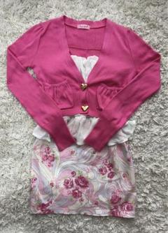♡レアMA*RS初期 幾何学バラ柄ミニワンピ ハートボタンカーディガン セット♡ ♡レアMA*RS初期 幾何学バラ柄ミニワンピ ハートボタン