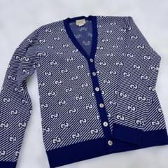 美品　GUCCI グッチ　カーディガン　140 キッズ　ブルー　ストライプ