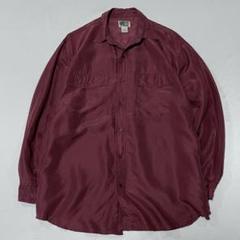 90s Vintage シルク100% L/S シャツ スモーキー 無地 光沢