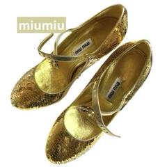 MIU MIU スパンコール　ヒール　パンプス35.5 ゴールド MIU MIU(ミュウミュウ) / スパンコール/ヒール/パンプス/35.5