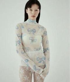 【美品】POPPY SEE-THROUGH TOPS あさぎーにょ　シースルー Orange tulip see-through tops (High neck) – POPPY