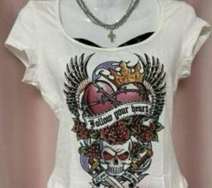 y2k❤️ 00s Ed Hardy 全面ラメ スカル フレイム ロゴ Tシャツ s-l400.jpg