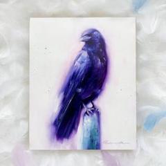 原画 アート 絵画 画家 クレパス画 鳥 カラス 動物 ファンタジー 青い鳥 夜 原画 アート 絵画 画家 クレパス画 鳥 カラス 動物 ファンタジー