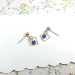 No.953☆ダイヤ×ガラス（ブルー） ピアス イヤリング マスクチャーム