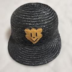 日本製 SIMON 麦わら帽子 キッズ キャップ型 クマ ブラック 54cm