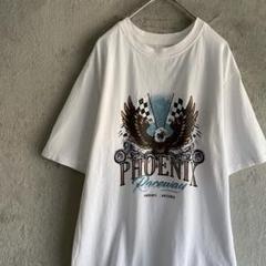 イーグル チェッカーフラッグ プリントTシャツ グラフィック ホワイト