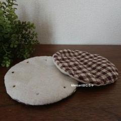 ハンドメイド コースター ドット刺繍 ③茶チェック ナチュラル カントリー 丸