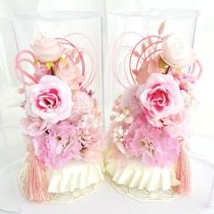 仏花 お供え花 ケース付 一対 大きいサイズ お盆 お彼岸 ピンク ローズ ①