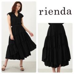 rienda リエンダ ラウンドフォルムスブフレア ロングスカート 黒 サイズM rienda | ウエストシャーリングタックデザインフレアスカート
