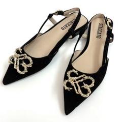 未使用級☆ STACCATO ブラック プリモ パンプス ビジュー 24.5cm