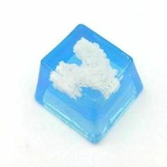 自作キーキャップ 青い空と白い雲 ハートの雲 キートップ　クリアカラー　ブルー