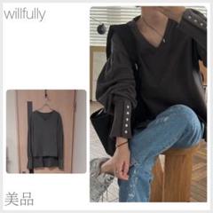 シャツディテールロングカフスカットソーVネックトップwillfully