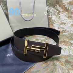 ☆極美品☆TOM FORDトムフォード ベルト Tバックル ゴールド 本革 TOM FORD(トムフォード)ブラック✖ゴールドTバックル ベルト 90