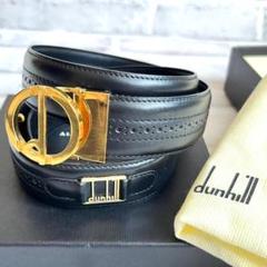 Dunhill ダンヒル ベルト ゴールド金具 ロゴ ブラック 本革 箱袋付き Dunhill ダンヒル ベルト ゴールド金具 ロゴ ブラック 本革 箱袋