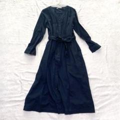 【ショコラフィネローブ】シャツワンピース ロング丈 綿麻混 フルボタン F