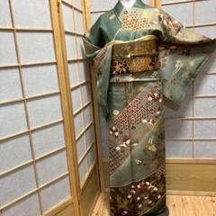 ［4435］訪問着 美品 舞鶴草花 金彩 正絹 着物 袷