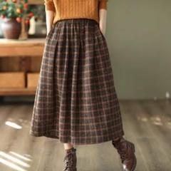 3カラー展開 ラシャ ロングスカート Aライン 着痩せ チェック柄 オシャレ