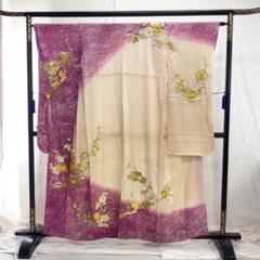 【△S1875】着物 振袖 正絹 袷 梅 叩き染 金駒刺繡 金銀糸 単品販売