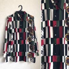 Vintage タイル チェック 総柄 シャツ