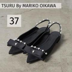 ツルバイマリコオイカワ パールビジュー リボン フラットパンプス Sissi 黒のサムネイル