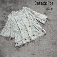 Emsexcite シアーブラウス 花柄刺繍ブラウス ブラウス 透け感 M