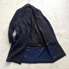 ジョセフオム　ロングコート　ネイビーストライプ　Mサイズ相当 美品 ジョセフオム ロングコート ダウンライナー チェック