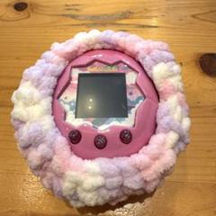 たまごっちパラダイス　カバー　ピンクマーブル　手編みハンドメイド