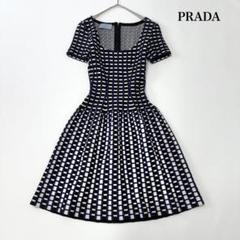 PRADA 近年モデル✨ フレアワンピース スクエア 総柄 幾何学 ストレッチ