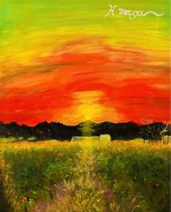 アクリル画        晩秋        荒平せいぼう画 絵画油彩画夏の夜荒平せいぼう画