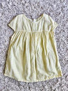 美品　無印良品　フレンチリネン　半袖ブラウス　チュニック　ギンガムチェック　女