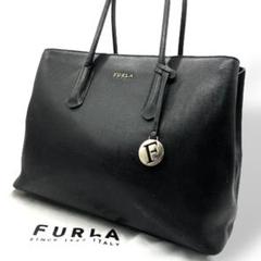 良品 1810 FURLA テッサ トートバッグ サフィアーノレザー ブラック 良品 1810 FURLA テッサ トートバッグ サフィアーノレザー