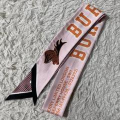【美品】バーバリー　スキニースカーフ　千鳥柄　ロゴ　シルク100%　現行　ピンク