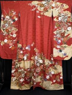 成人式　振袖サイズM御所車に菊椿模様刺繍　着丈157.5cm裄66cm(181) 成人式振袖サイズM御所車に菊椿模様刺繍着丈157.5cm裄66cm(181)