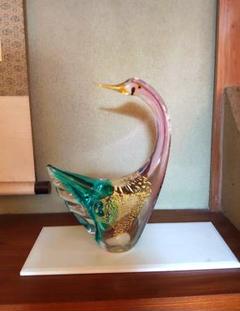 ガラス製 鳥型オブジェ 約26cm