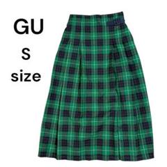 【タグ付】GU スカート　ウエストゴム　チェック柄　緑　レディース　S 1795
