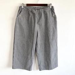 4770【美品】ギンガムチェック柄クロップド丈パンツ　ハンドメイド　ゆったり　黒