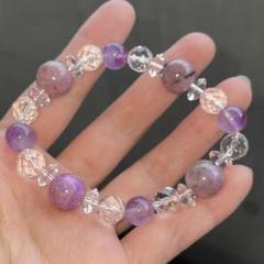 ピンクスギライト と エレスチャルアメジスト と 水晶 のブレスレット 高波動