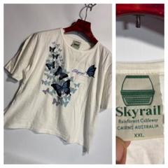 90'sSkyrailスカイレール豪州製ショート丈蝶々バタフライTシャツ白XXL