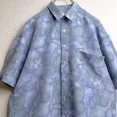 古着 レトロ シャツ 柄シャツ 総柄 デザインシャツ ブルー 半袖