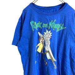 Rick AND MORTY Tシャツ デカロゴ　2XL ブルー　大きめサイズ