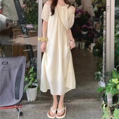 ワンピース　肩出し　アイボリー　レディース　ロング　レディース　夏　半袖