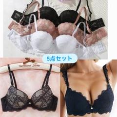 レース ブラジャー チューブトップ 5点セット 黒 白 ピンク B70