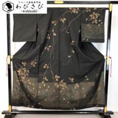 ☆ 単衣 紗合せ 訪問着 蔓草模様に白鷺 流水 ガード加工 黒色 K-4925 単衣 紗合せ 訪問着 蔓草模様に白鷺 流水 ガード加工 黒色 K