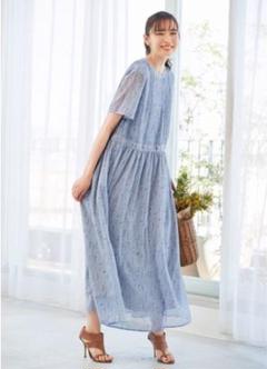 IEDIT 半袖ロングワンピース 小花柄 フラワープリントロングワンピース