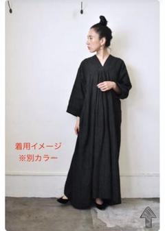 ＊MAKU textiles＊ ABZU リネンVネックワンピース ブラウン