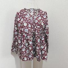 [ユニ] 日本製 キュプラシルク 花柄 甚平風ブラウス レッド Fサイズ
