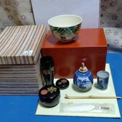 茶道具、茶箱セット、新一閑朱青海波、さ31番