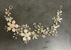 ウェディング ヘッドドレス 花　パール　ピンクゴールド　ヘアアクセサリー